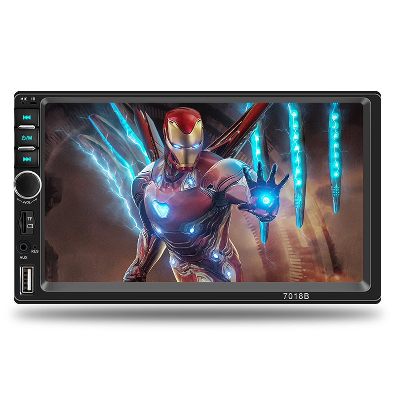 7018B autoradio 2DIN me ekran 7 inç Touch Screen, Bluetooth Hands-Free, USB, SD Card, TF Card, MP3 MP4 Player, Radio FM, Mirror Link, mbështetje për kamerën e pasme, kontroll nga timoni dhe rezolucion 800×480. Multimedia ideale për makina në Shqipëri me instalim universal.