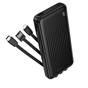 Borofone BJ79 Clever Power Bank 10000mAh me kabllo të integruara USB-C dhe Lightning, dalje USB-A, ekran LED për nivelin e baterisë, karikim të dy pajisjeve njëkohësisht, bateri Lithium-Polymer dhe dizajn kompakt. Power bank ideal për iPhone, Samsung, Xiaomi, Huawei dhe pajisje të tjera në Shqipëri.