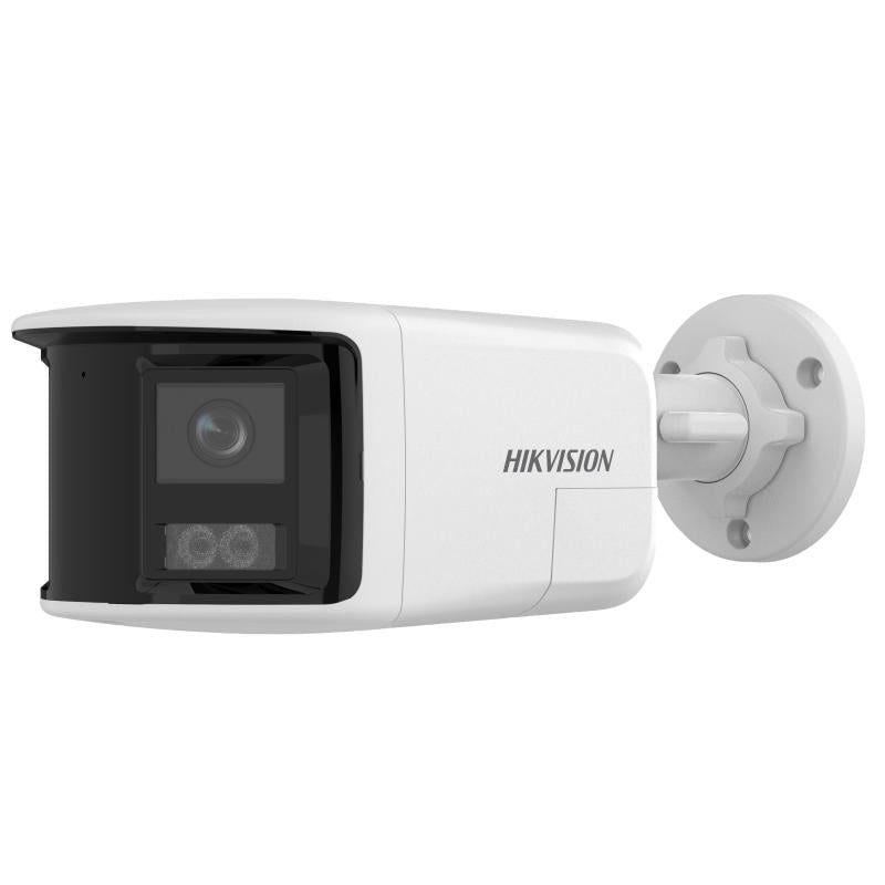 Hikvision DS-2CD1T83G2P-LIUF/SL kamerë sigurie IP 8MP me dy lente dhe pamje panoramike 180°, Smart Hybrid Light, audio dykahëshe, alarm aktiv, MicroSD 512GB dhe IP67. 