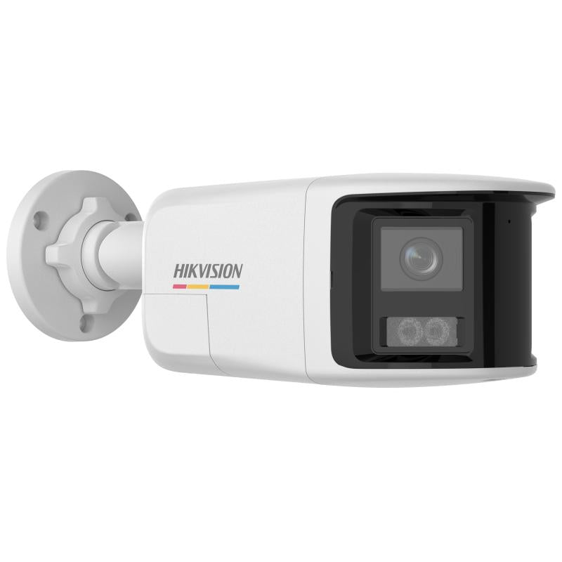 Hikvision DS-2CD1T67G2HP-LIUF kamerë sigurie IP 6MP ColorVu panoramike 180° me Smart Hybrid Light 30m, PoE, audio dykahëshe, alarm aktiv, IP67 dhe MicroSD deri 512GB. 