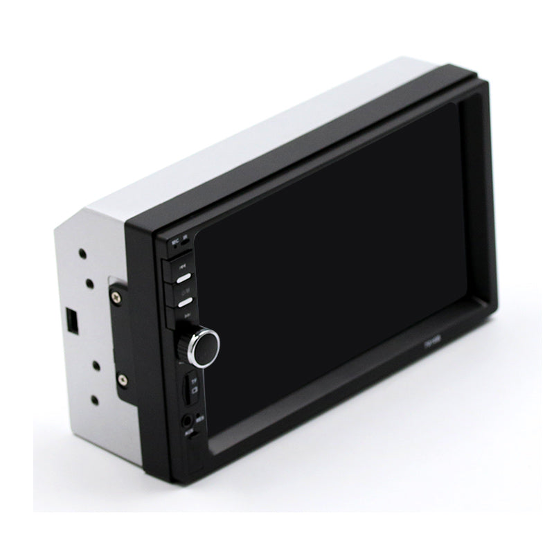 7018B autoradio 2DIN me ekran 7 inç Touch Screen, Bluetooth Hands-Free, USB, SD Card, TF Card, MP3 MP4 Player, Radio FM, Mirror Link, mbështetje për kamerën e pasme, kontroll nga timoni dhe rezolucion 800×480. Multimedia ideale për makina në Shqipëri me instalim universal.