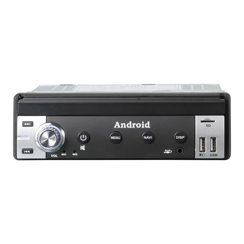 Autoradio 1DIN Android me ekran 7 inç Touch Screen të palosshëm, GPS Navigation, Bluetooth për telefonata dhe muzikë, Radio FM, MP3 MP4 Player, 2 porta USB, SD Card, AUX, mbështetje për kamerën e pasme dhe instalim universal. Multimedia ideale për makina në Shqipëri.