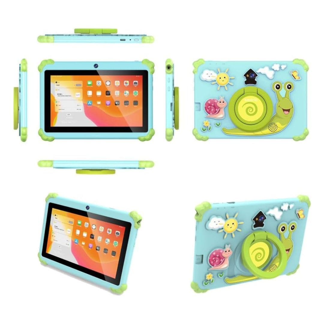 Bestrio S2 Kids Tablet 7 inç me ekran LCD, 4GB RAM, 128GB memorie, procesor Octa-Core, Wi-Fi, kasë mbrojtëse Child-Safe me mbajtëse dhe tablet edukativ për fëmijë. Ideal për mësim, lojëra edukative dhe përdorim të përditshëm në Shqipëri.