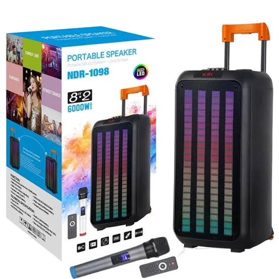 Boks me Bluetooth NDR-1098 40W me dy altoparlantë 8 inch për muzikë, karaoke dhe festa