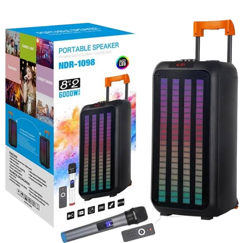 Boks me Bluetooth NDR-1098 40W me dy altoparlantë 8 inch për muzikë, karaoke dhe festa