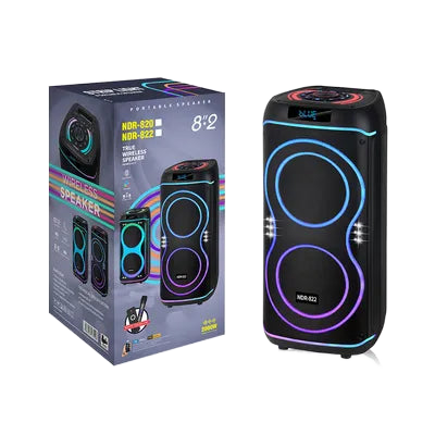 Boks me Bluetooth NDR-822 40W me dy altoparlantë 8 inch dhe mikrofon wireless për karaoke dhe festa