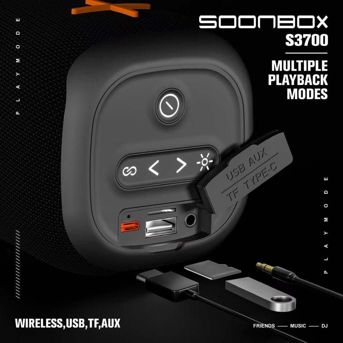 Boks me Bluetooth Soonbox S3700 40W IPX6 portativ për muzikë, festa, udhëtime dhe ambiente të jashtme