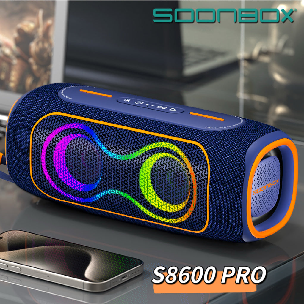 Boks me Bluetooth Soonbox S8600 Pro 60W IPX5 me ndriçim RGB për muzikë, festa dhe ambiente të jashtme