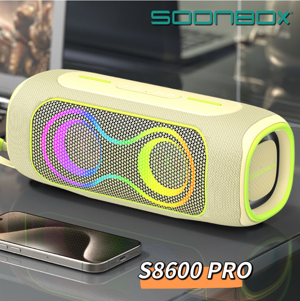 Boks me Bluetooth Soonbox S8600 Pro 60W IPX5 me ndriçim RGB për muzikë, festa dhe ambiente të jashtme
