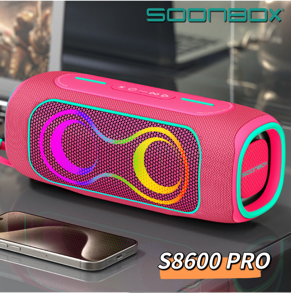 Boks me Bluetooth Soonbox S8600 Pro 60W IPX5 me ndriçim RGB për muzikë, festa dhe ambiente të jashtme