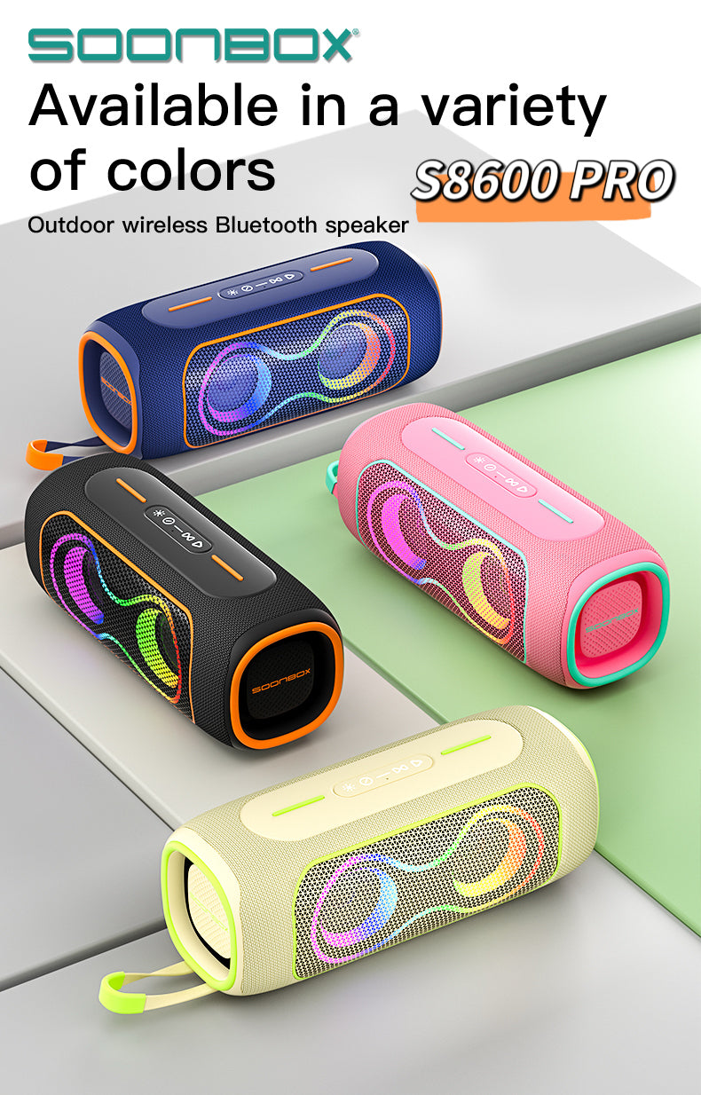Boks me Bluetooth Soonbox S8600 Pro 60W IPX5 me ndriçim RGB për muzikë, festa dhe ambiente të jashtme