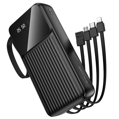 Borofone BJ76A Smart Power Bank 20000mAh me 3 hyrje USB-C, Lightning dhe Micro-USB, 5 dalje për karikimin e disa pajisjeve njëkohësisht, kabllo të integruara, material ABS + PC dhe dizajn kompakt. Power bank ideal për iPhone, Samsung, Xiaomi, Huawei dhe pajisje të tjera në Shqipëri. 