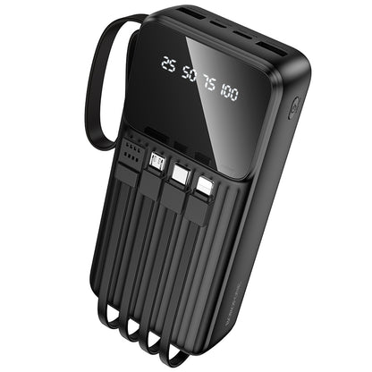 Borofone BJ76A Smart Power Bank 20000mAh me 3 hyrje USB-C, Lightning dhe Micro-USB, 5 dalje për karikimin e disa pajisjeve njëkohësisht, kabllo të integruara, material ABS + PC dhe dizajn kompakt. Power bank ideal për iPhone, Samsung, Xiaomi, Huawei dhe pajisje të tjera në Shqipëri. 