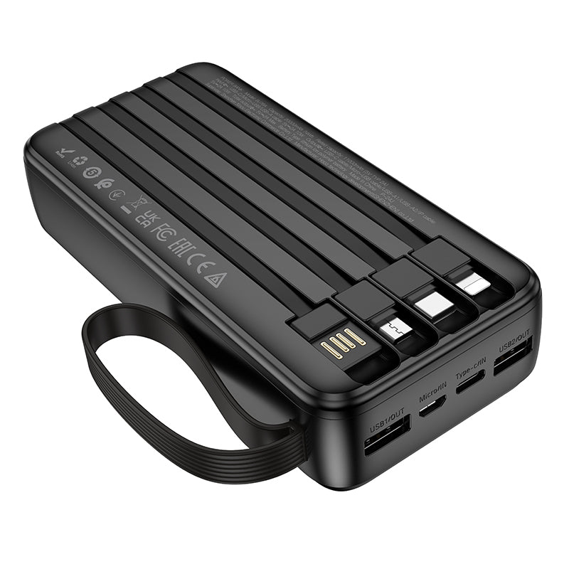 Borofone BJ76A Smart Power Bank 20000mAh me 3 hyrje USB-C, Lightning dhe Micro-USB, 5 dalje për karikimin e disa pajisjeve njëkohësisht, kabllo të integruara, material ABS + PC dhe dizajn kompakt. Power bank ideal për iPhone, Samsung, Xiaomi, Huawei dhe pajisje të tjera në Shqipëri. 