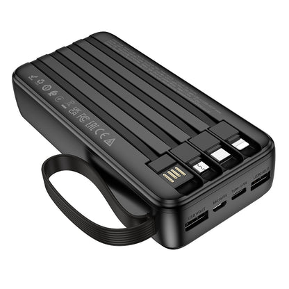 Borofone BJ76A Smart Power Bank 20000mAh me 3 hyrje USB-C, Lightning dhe Micro-USB, 5 dalje për karikimin e disa pajisjeve njëkohësisht, kabllo të integruara, material ABS + PC dhe dizajn kompakt. Power bank ideal për iPhone, Samsung, Xiaomi, Huawei dhe pajisje të tjera në Shqipëri. 