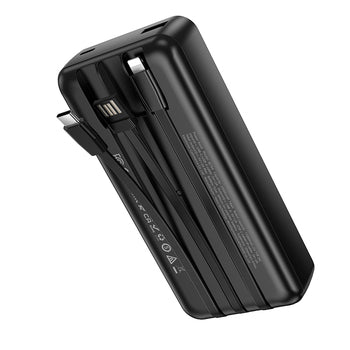 Borofone BJ79A Power Bank 20000mAh me kabllo të integruara USB-C, Lightning dhe Micro-USB, dalje USB-A, bateri me kapacitet të lartë, dizajn kompakt dhe material ABS + PC. Power bank ideal për iPhone, Samsung, Xiaomi, Huawei dhe pajisje të tjera, perfekt për udhëtime dhe përdorim të përditshëm në Shqipëri.