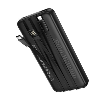 Borofone BJ79 Clever Power Bank 10000mAh me kabllo të integruara USB-C dhe Lightning, dalje USB-A, ekran LED për nivelin e baterisë, karikim të dy pajisjeve njëkohësisht, bateri Lithium-Polymer dhe dizajn kompakt. Power bank ideal për iPhone, Samsung, Xiaomi, Huawei dhe pajisje të tjera në Shqipëri.