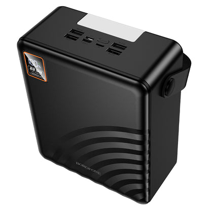 Borofone BJ85 Myriad Power Bank 100000mAh me karikim të shpejtë 22.5W, 2 porta USB-A, USB-C, bateri Li-Polymer, ekran LED, dritë kampingu LED, mbrojtje nga mbingarkesa dhe material ABS + PC. Power bank me kapacitet shumë të lartë për iPhone, Samsung, Xiaomi, Huawei, laptopë dhe pajisje të tjera në Shqipëri.