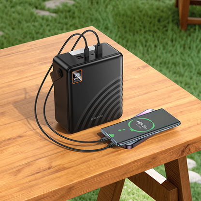 Borofone BJ85 Myriad Power Bank 100000mAh me karikim të shpejtë 22.5W, 2 porta USB-A, USB-C, bateri Li-Polymer, ekran LED, dritë kampingu LED, mbrojtje nga mbingarkesa dhe material ABS + PC. Power bank me kapacitet shumë të lartë për iPhone, Samsung, Xiaomi, Huawei, laptopë dhe pajisje të tjera në Shqipëri.