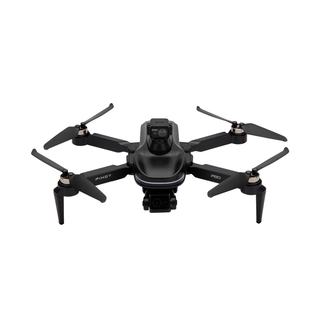 Dron PiHOT P80 Max me kamerë 4K, Gimbal 3-Axis, GPS, motorë Brushless, distancë deri në 2 km, bateri 2200mAh, fluturim 25–30 minuta, Auto Return, Follow Me dhe OAS opsional.