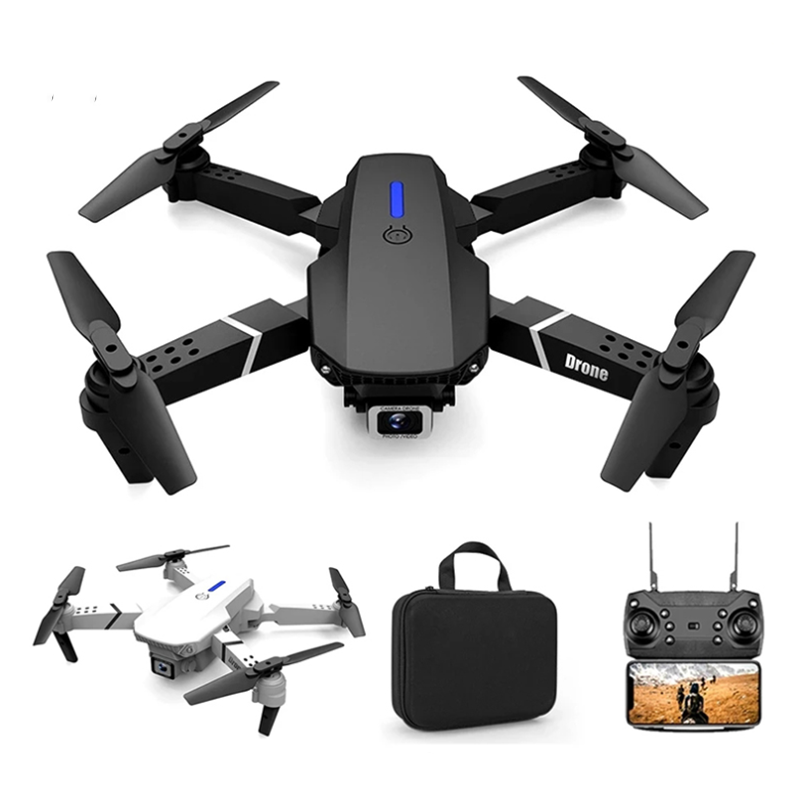 E88 Pro drone me kamerë HD WiFi FPV, kënd të gjerë, distancë kontrolli deri në 150 metra, Headless Mode, mbajtje automatike të lartësisë, giroskop dhe dizajn të palosshëm. Dron ideal për foto dhe video ajrore, fillestarë dhe përdorim rekreativ në Shqipëri. 