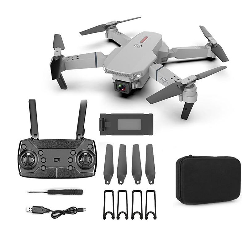 E88 Pro drone me kamerë HD WiFi FPV, kënd të gjerë, distancë kontrolli deri në 150 metra, Headless Mode, mbajtje automatike të lartësisë, giroskop dhe dizajn të palosshëm. Dron ideal për foto dhe video ajrore, fillestarë dhe përdorim rekreativ në Shqipëri. 