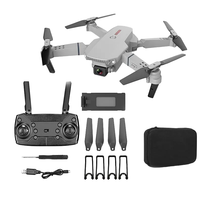 E88 Pro drone me kamerë HD WiFi FPV, kënd të gjerë, distancë kontrolli deri në 150 metra, Headless Mode, mbajtje automatike të lartësisë, giroskop dhe dizajn të palosshëm. Dron ideal për foto dhe video ajrore, fillestarë dhe përdorim rekreativ në Shqipëri. 
