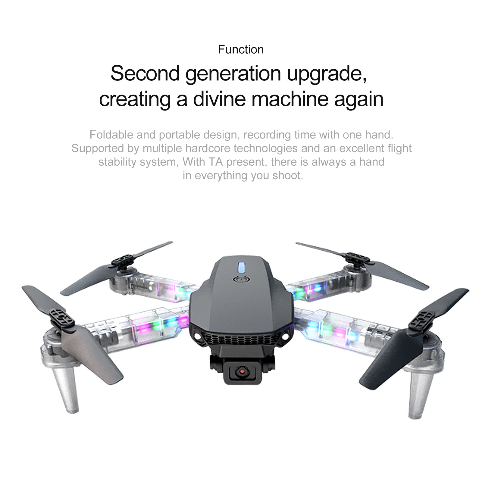 E99D MAX drone i palosshëm me dy kamera, WiFi FPV, telekomandë me ekran, giroskop 6-aksësh, bateri 1800mAh, fluturim deri në 10 minuta dhe transmetim deri në 5 km sipas prodhuesit. Dron ideal për foto dhe video ajrore, fillestarë dhe përdorim rekreativ në Shqipëri.