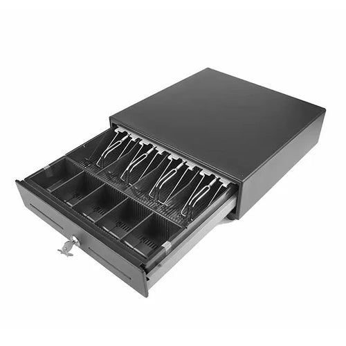 ECD-330H POS Cash Drawer metalik për kasa fiskale me 4 ndarje kartëmonedhash, tabaka plastike dhe hapje elektronike për sisteme POS | SmartXStore