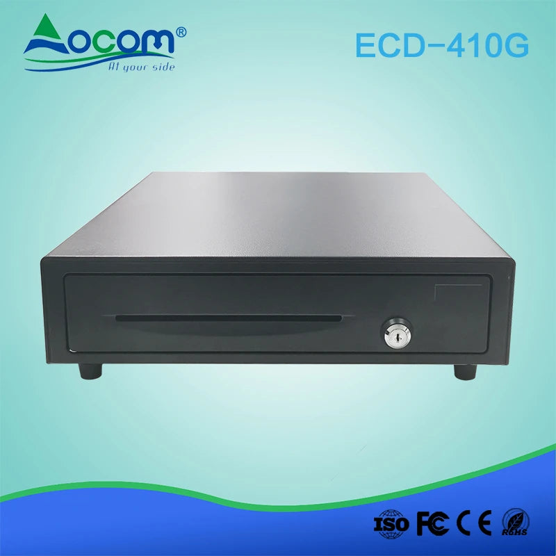 ECD-410G sirtar elektronik metalik për para 410mm me 4 ose 5 ndarje të rregullueshme për kartëmonedha, 8 ndarje të lëvizshme për monedha, kasetë ABS me rezistencë të lartë, kyç me 3 pozicione, tension 12V ose 24V dhe jetëgjatësi mbi 1.5 milion hapje. Ideal për kasa fiskale dhe sisteme POS në Shqipëri.
