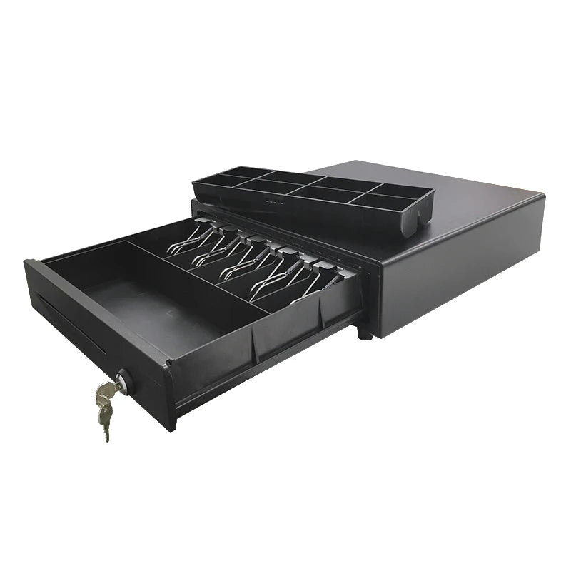 ECD-410G sirtar elektronik metalik për para 410mm me 4 ose 5 ndarje të rregullueshme për kartëmonedha, 8 ndarje të lëvizshme për monedha, kasetë ABS me rezistencë të lartë, kyç me 3 pozicione, tension 12V ose 24V dhe jetëgjatësi mbi 1.5 milion hapje. Ideal për kasa fiskale dhe sisteme POS në Shqipëri.