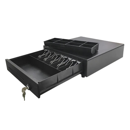 ECD-410G sirtar elektronik metalik për para 410mm me 4 ose 5 ndarje të rregullueshme për kartëmonedha, 8 ndarje të lëvizshme për monedha, kasetë ABS me rezistencë të lartë, kyç me 3 pozicione, tension 12V ose 24V dhe jetëgjatësi mbi 1.5 milion hapje. Ideal për kasa fiskale dhe sisteme POS në Shqipëri.