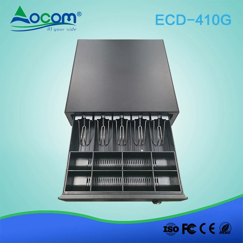 ECD-410G sirtar elektronik metalik për para 410mm me 4 ose 5 ndarje të rregullueshme për kartëmonedha, 8 ndarje të lëvizshme për monedha, kasetë ABS me rezistencë të lartë, kyç me 3 pozicione, tension 12V ose 24V dhe jetëgjatësi mbi 1.5 milion hapje. Ideal për kasa fiskale dhe sisteme POS në Shqipëri.