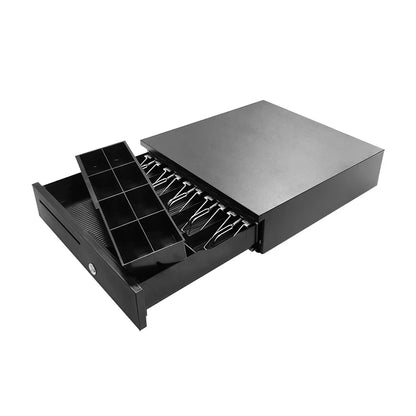 ECD-420-X sirtar elektronik metalik për para me konstruksion SECC dhe SPCC, konfigurim 5B8C ose 6B4C, tension 12V–24V, kyç me 3 pozicione, hapësirë për çeqe, sensor Micro-switch opsional dhe kabllo të shkëputshme. Ideal për kasa fiskale dhe sisteme POS në Shqipëri.