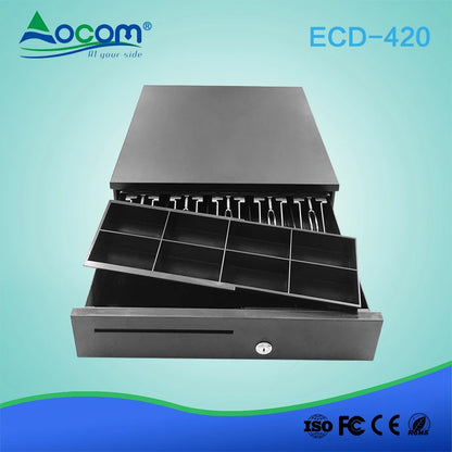 ECD-420-X sirtar elektronik metalik për para me konstruksion SECC dhe SPCC, konfigurim 5B8C ose 6B4C, tension 12V–24V, kyç me 3 pozicione, hapësirë për çeqe, sensor Micro-switch opsional dhe kabllo të shkëputshme. Ideal për kasa fiskale dhe sisteme POS në Shqipëri.