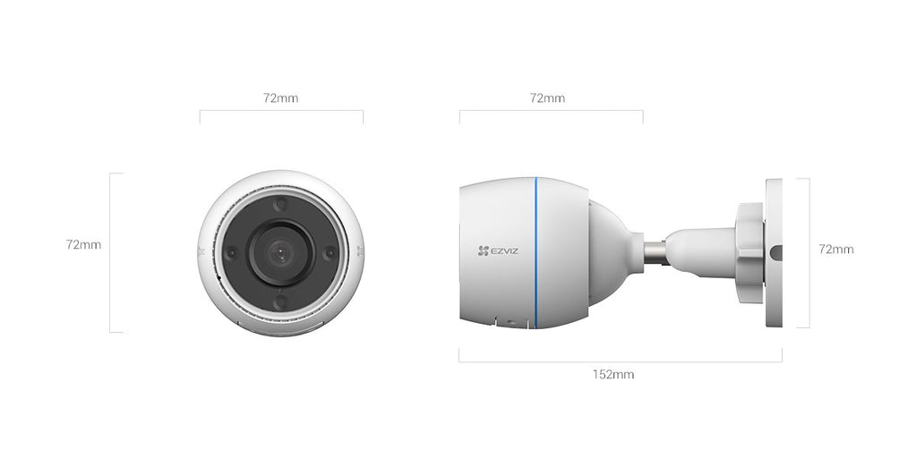 EZVIZ H3c kamerë sigurie e jashtme Bullet 2MP Full HD WiFi me lente 4mm, shikim natën IR 30m, zbulim inteligjent të personave, MicroSD deri në 512GB dhe mbrojtje IP67.