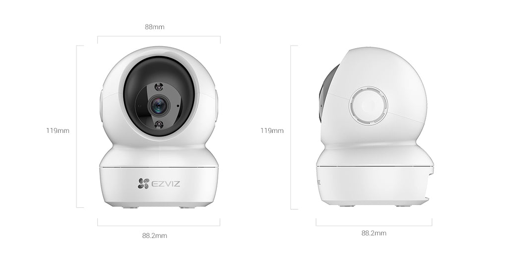 EZVIZ H6c kamerë sigurie e brendshme 2MP Full HD WiFi me rrotullim Pan & Tilt, lente 4mm, shikim natën IR 10m, lidhje RJ45 dhe MicroSD deri në 256GB.