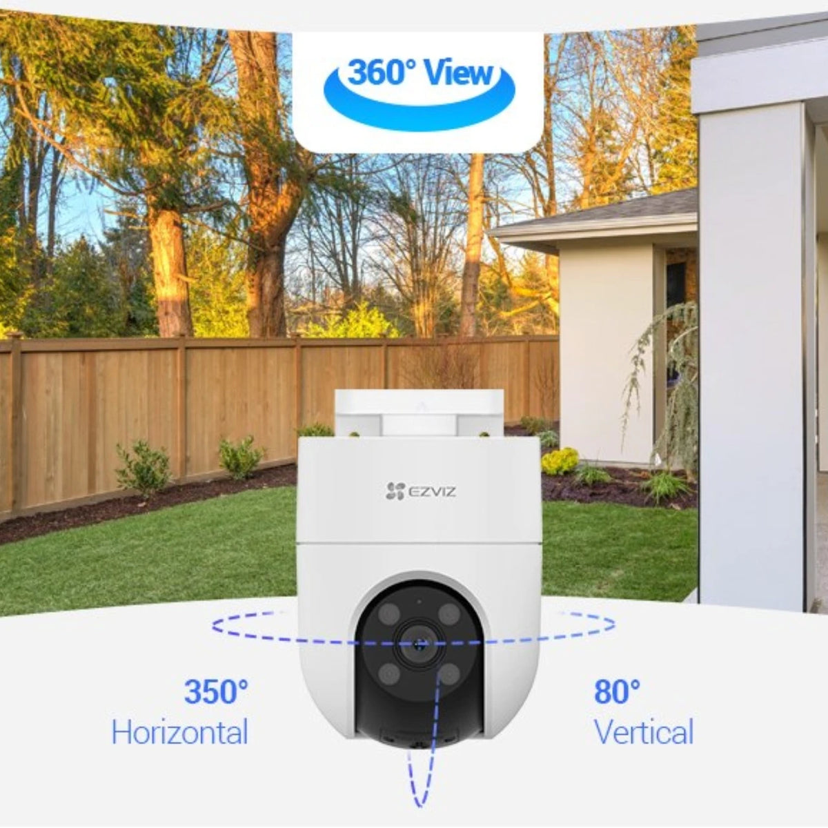 EZVIZ H8c kamerë sigurie e jashtme 2MP Full HD WiFi me rrotullim Pan & Tilt 350°, shikim natën IR 30m, zbulim AI të personave, audio dy drejtime dhe MicroSD deri në 512GB.