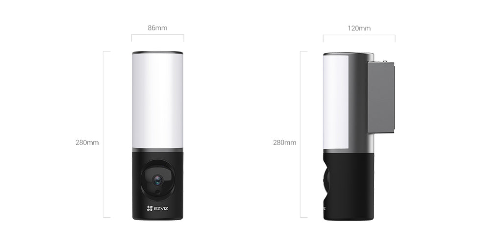 EZVIZ LC3 kamerë sigurie e jashtme 4MP WiFi me ndriçues muri LED 700 lumen, shikim natën IR 10m, zbulim AI të personave, audio dy drejtime, memorie të integruar 32GB dhe mbrojtje IP67.