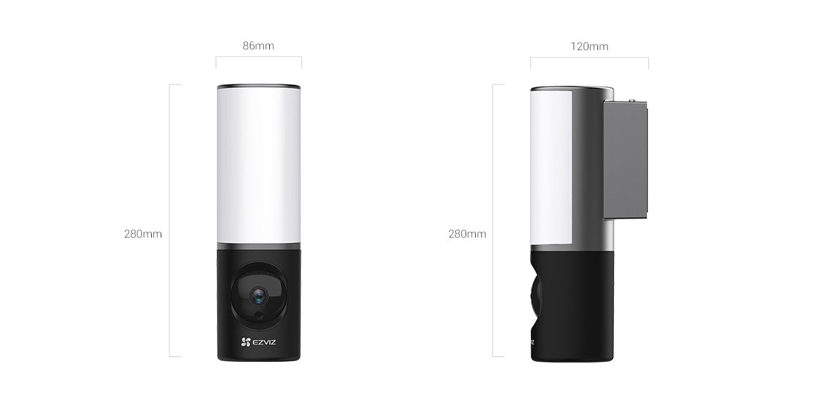 EZVIZ LC3 kamerë sigurie e jashtme 4MP WiFi me ndriçues muri LED 700 lumen, shikim natën IR 10m, zbulim AI të personave, audio dy drejtime, memorie të integruar 32GB dhe mbrojtje IP67.