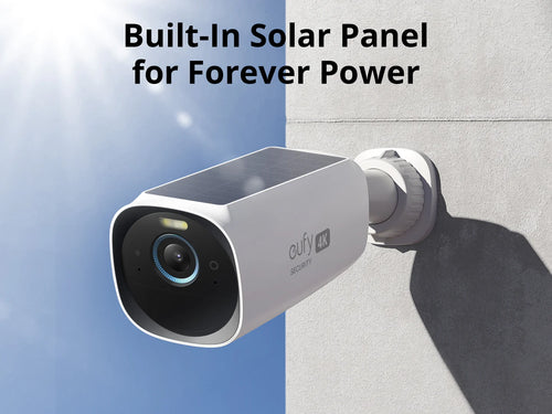EufyCam S330 (eufyCam 3) kamerë sigurie wireless 4K me panel diellor të integruar, bateri deri në 365 ditë, AI Human Recognition, Vehicle Detection, Pet Detection, vizion nate me ngjyra, Spotlight, sirenë 100dB, IP67, audio me dy drejtime, memorie lokale 16GB dhe mbështetje deri në 16TB. Kamerë profesionale për shtëpi, biznes dhe ambiente të jashtme në Shqipëri.