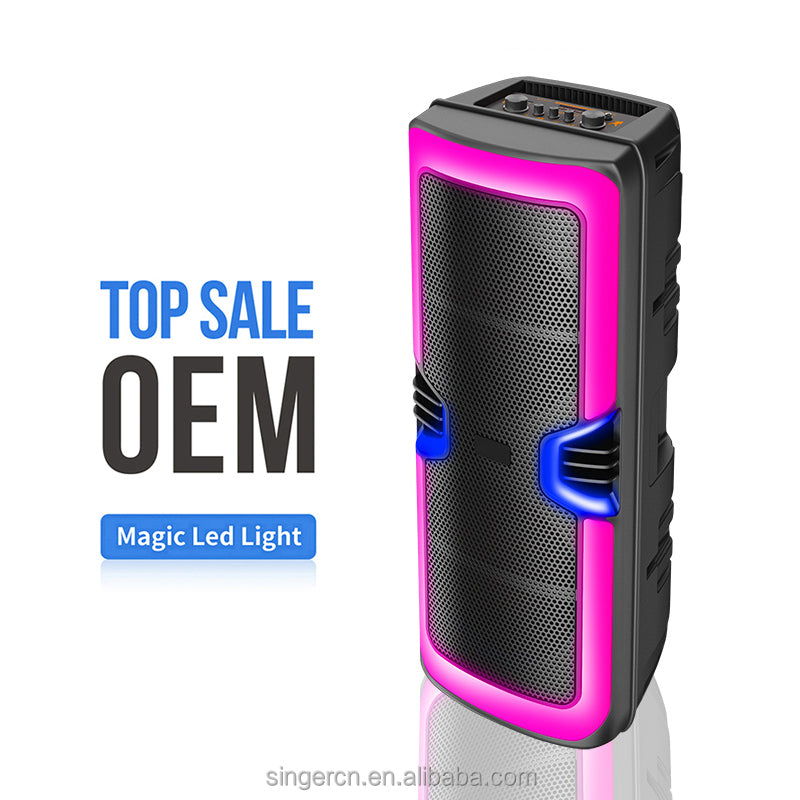 GY-8847 altoparlant Bluetooth portativ me drita RGB LED, mikrofon pa tela, Bluetooth 5.0, radio FM, mbështetje për kartë TF, bateri 2000–3000mAh dhe telekomandë. Ideal për karaoke, festa, evente dhe përdorim në shtëpi.