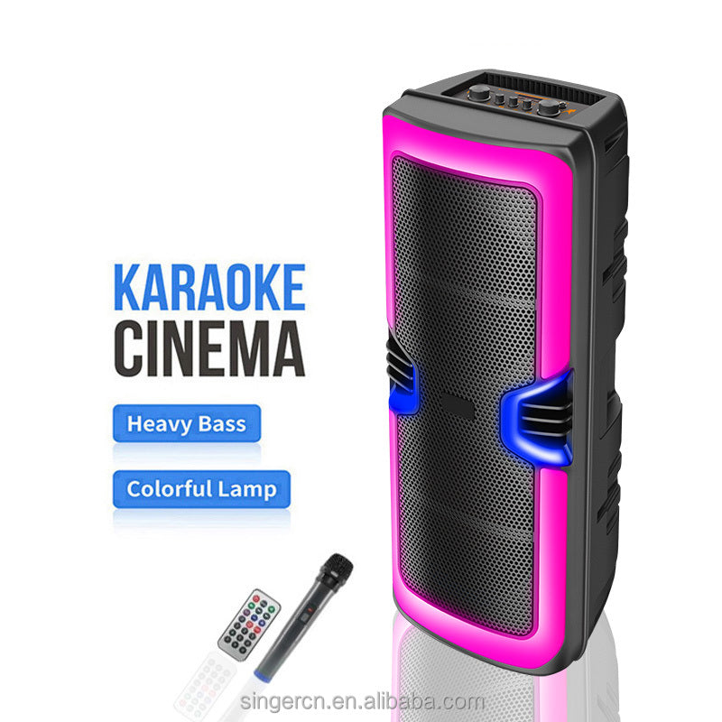 GY-8847 altoparlant Bluetooth portativ me drita RGB LED, mikrofon pa tela, Bluetooth 5.0, radio FM, mbështetje për kartë TF, bateri 2000–3000mAh dhe telekomandë. Ideal për karaoke, festa, evente dhe përdorim në shtëpi.