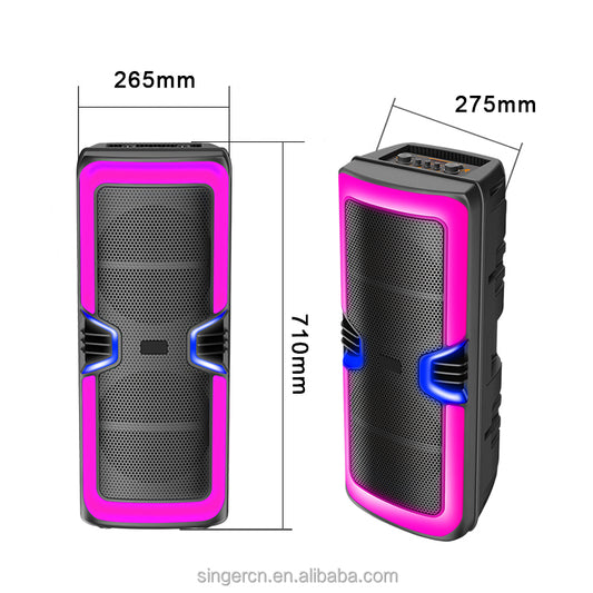 GY-8847 altoparlant Bluetooth portativ me drita RGB LED, mikrofon pa tela, Bluetooth 5.0, radio FM, mbështetje për kartë TF, bateri 2000–3000mAh dhe telekomandë. Ideal për karaoke, festa, evente dhe përdorim në shtëpi.