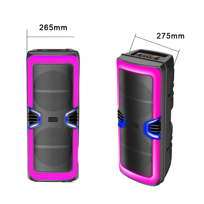 GY-8847 altoparlant Bluetooth portativ me drita RGB LED, mikrofon pa tela, Bluetooth 5.0, radio FM, mbështetje për kartë TF, bateri 2000–3000mAh dhe telekomandë. Ideal për karaoke, festa, evente dhe përdorim në shtëpi.