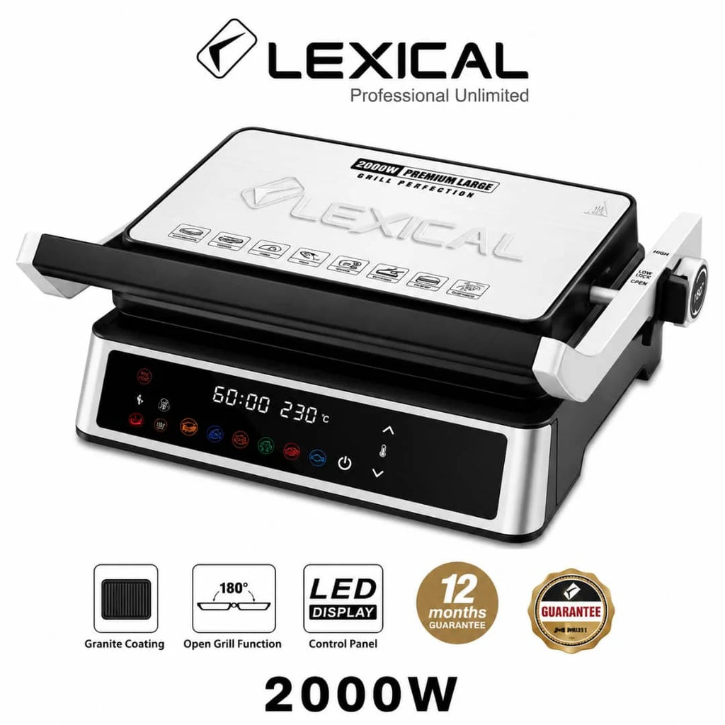 Grill elektrik Lexical LSM-2585 2000W Extra Large për pjekjen e mishit, perimeve dhe ushqimeve në shtëpi