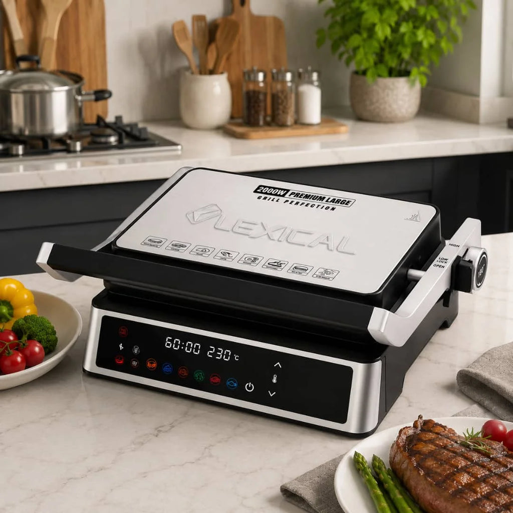 Grill elektrik Lexical LSM-2585 2000W Extra Large për pjekjen e mishit, perimeve dhe ushqimeve në shtëpi