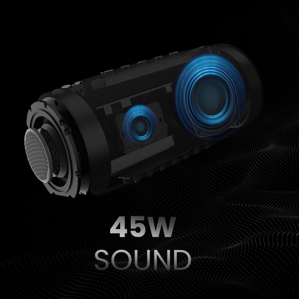 HiFuture Gravity altoparlant Bluetooth 45W me Bluetooth 5.3, mbrojtje IPX7 ndaj ujit, bateri 4000mAh, deri në 8 orë muzikë, karikim USB Type-C dhe lidhje deri në 10 metra. Altoparlant portativ ideal për plazh, udhëtime, kamping dhe festa në Shqipëri.