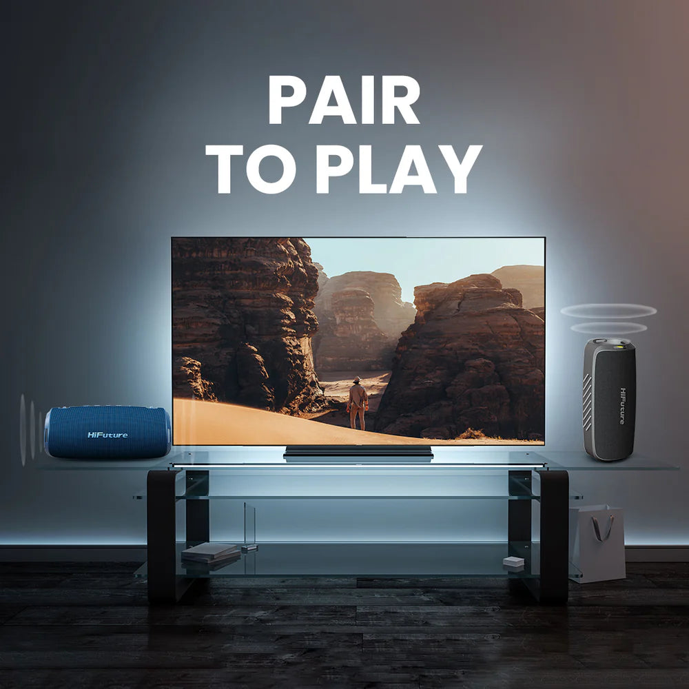 HiFuture Gravity altoparlant Bluetooth 45W me Bluetooth 5.3, mbrojtje IPX7 ndaj ujit, bateri 4000mAh, deri në 8 orë muzikë, karikim USB Type-C dhe lidhje deri në 10 metra. Altoparlant portativ ideal për plazh, udhëtime, kamping dhe festa në Shqipëri.