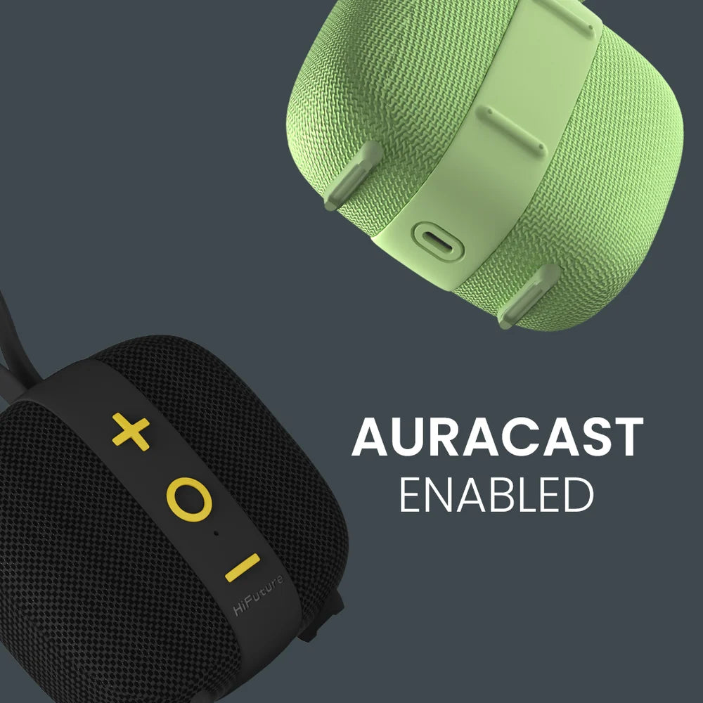 HiFuture Lino-S altoparlant Bluetooth 12W me Bluetooth 5.4, DSP + DynaBoost™, Auracast™, TWS, rezistencë ndaj ujit IPX7, bateri deri në 10 orë dhe aplikacion HiFuture Audio për personalizimin e Equalizer. Altoparlant portativ ideal për plazh, udhëtime, sport dhe përdorim të përditshëm.
